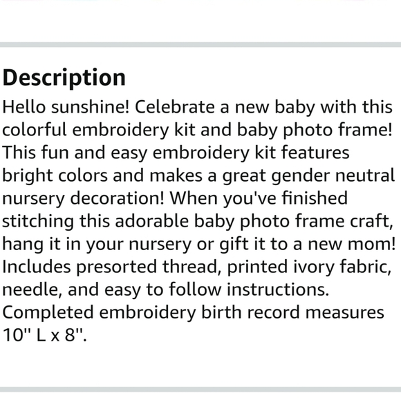 Cathy Heck Hello Sunshine Birth Announcement Embroidery Kit - Picture 4 of 6